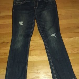 Maurices dark wash destroyed bootcut Jean's.
